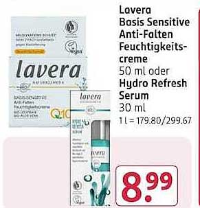 Lavera Basis Sensitive Anti-Falten Feuchtigkeitscreme 50 ml oder Hydro Refresh Serum 30 ml