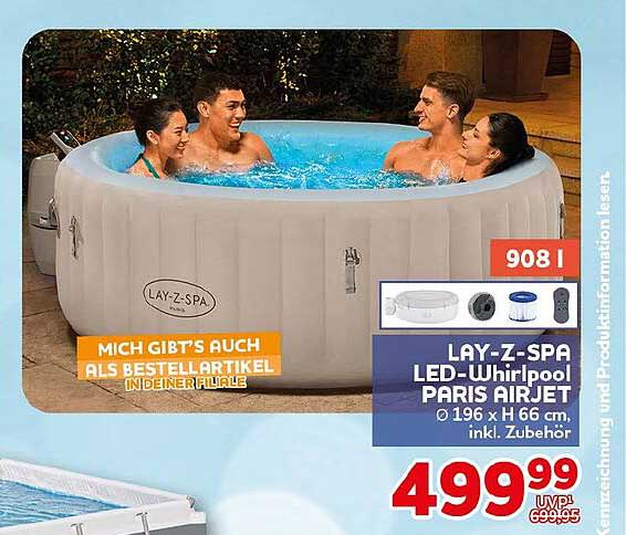 LAY-Z-SPA LED-Whirlpool PARIS AIRJET Ø 196 x H 66 cm, inkl. Zubehör