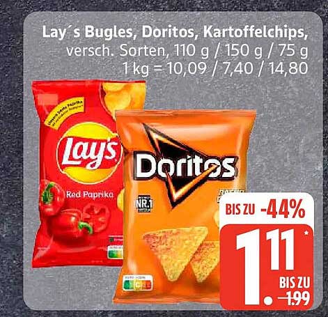 Lay´s Bugles, Doritos, Kartoffelchips, versch. Sorten, 110 g / 150 g / 75 g