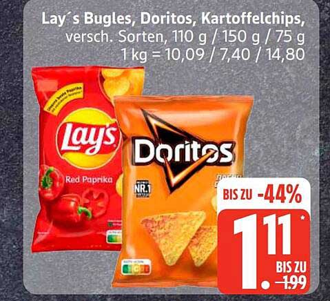 Lay’s Bugles, Doritos, Kartoffelchips, versch. Sorten, 110 g / 150 g / 75 g