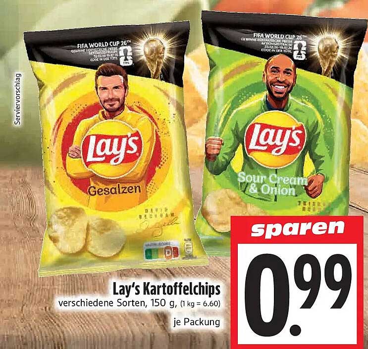 Lay's Kartoffelchips verschiedene Sorten, 150 g, (1 kg = 6.60) je Packung