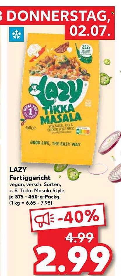LAZY Fertiggericht vegan, versch. Sorten, z. B. Tikka Masala Style je 375 - 450-g-Packg. (1 kg = 6.65 - 7.98)