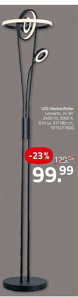 LED-Deckfluter Lesearm, 24 W, 2400 lm, 3000 K, D/H ca. 31/180 cm, 1015277600