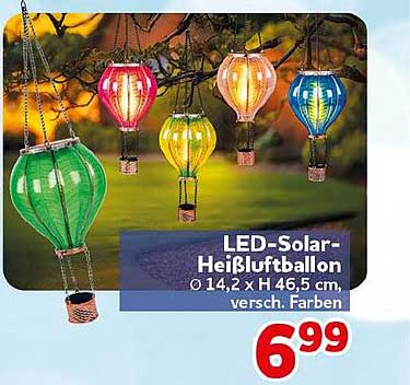 LED-Solar-Heißluftballon Ø 14,2 x H 46,5 cm, versch. Farben