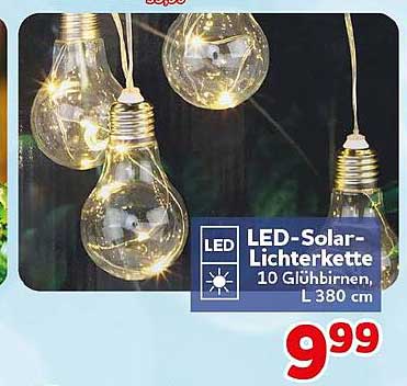 LED-Solar-Lichterkette, 10 Glühbirnen, L 380 cm