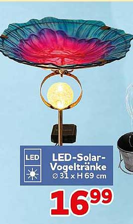 LED-Solar-Vogeltränke Ø 31 x H 69 cm