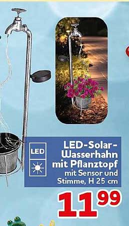 LED-Solar-Wasserfall mit Pflanztopf mit Sensor und Stimmer, H 25 cm