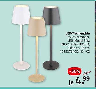 LED-Tischleuchte touch-dimmbar, LED-Modul 3 W, 300/130 lm, 3000 K, Höhe ca. 35 cm, 1015279400/+01-02