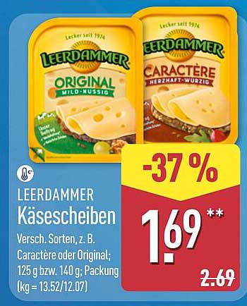 LEERDAMMER Käsescheiben Versch. Sorten, z. B. Caractère oder Original; 125 g bzw. 140 g; Packung (kg = 13.52/12.07)
