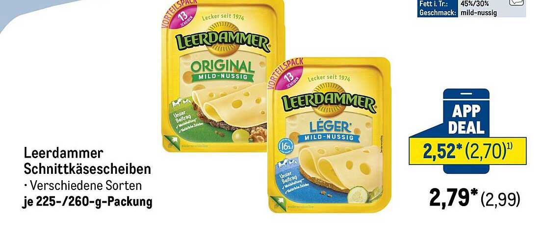 Leerdammer Schnittkäsescheiben · Verschiedene Sorten je 225-/260-g-Packung