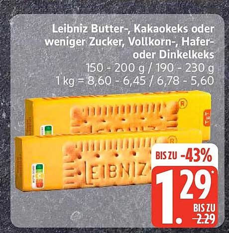 Leibniz Butter-, Kakaokeks oder weniger Zucker, Vollkorn-, Hafer- oder Dinkelkeks
