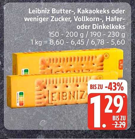 Leibniz Butter-, Kakaokeks oder weniger Zucker, Vollkorn-, Hafer- oder Dinkelkeks