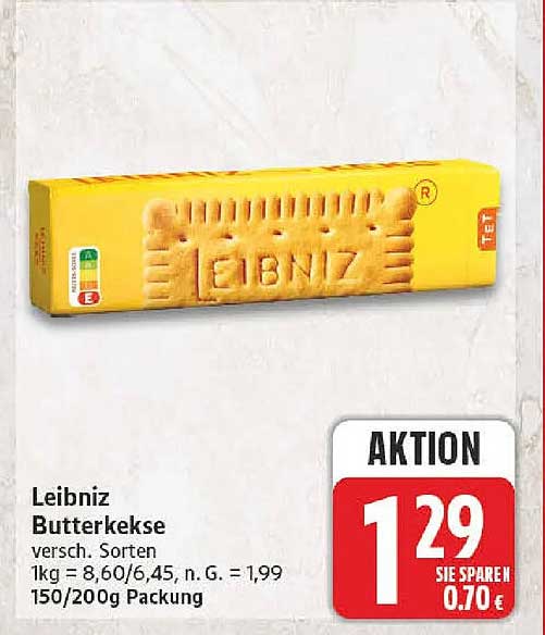 Leibniz Butterkekse versch. Sorten 1kg = 8,60/6,45, n. G. = 1,99 150/200g Packung