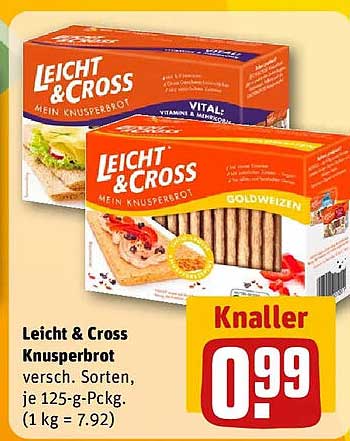Leicht & Cross Knusperbrot versch. Sorten, je 125-g-Packg. (1 kg = 7.92)