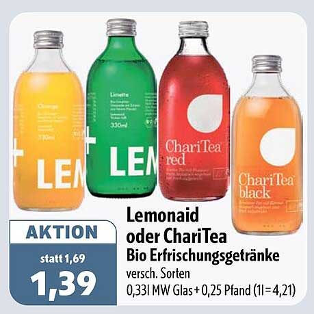 Lemonaid oder ChariTea Bio Erfrischungsgetränke