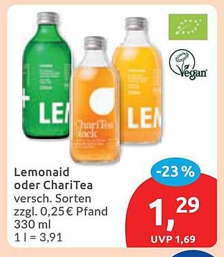Lemonaid oder ChariTea versch. Sorten zzgl. 0,25€ Pfand 330 ml 1 l = 3,91