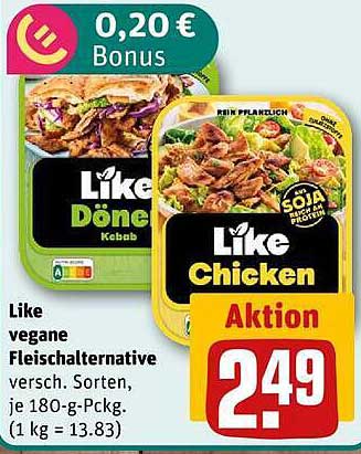 Like vegane Fleischalternative versch. Sorten, je 180-g-Pckg. (1 kg = 13.83)