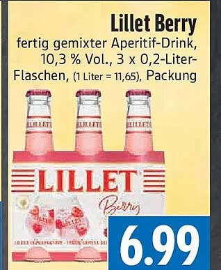 Lillet Berry fertig gemixter Aperitif-Drink, 10,3 % Vol., 3 x 0,2-Liter-Flaschen (1 Liter = 11,65), Packung