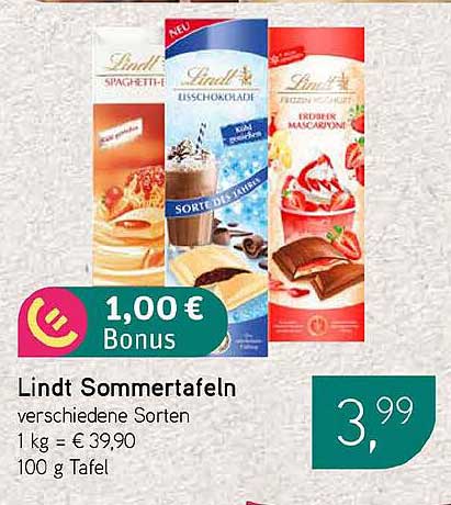 Lindt Sommertafeln verschiedene Sorten