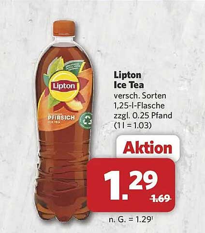 Lipton Ice Tea versch. Sorten 1,25-l-Flasche zzgl. 0.25 Pfand (1 l = 1.03)
