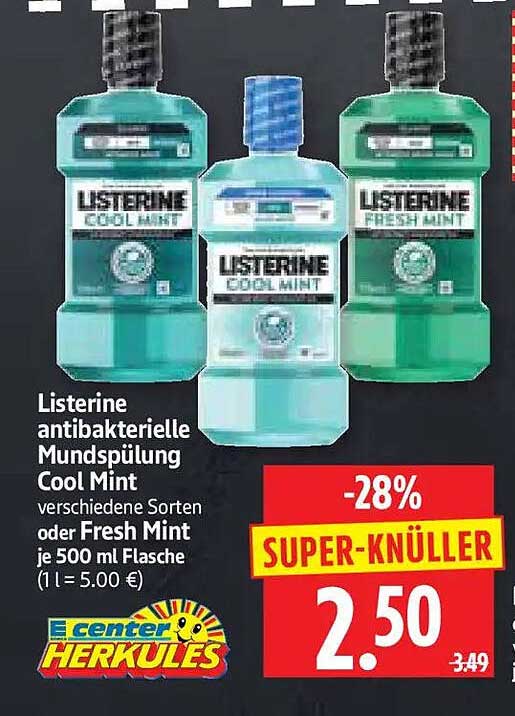 Listerine antibakterielle Mundspülung Cool Mint verschiedene Sorten oder Fresh Mint je 500 ml Flasche (1 l = 5.00 €)