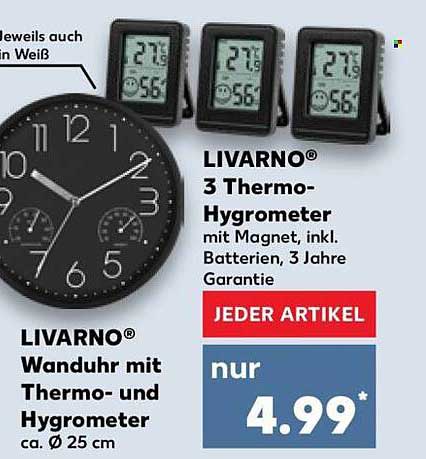 LIVARNO® 3 Thermo-Hygrometer mit Magnet, inkl. Batterien, 3 Jahre Garantie