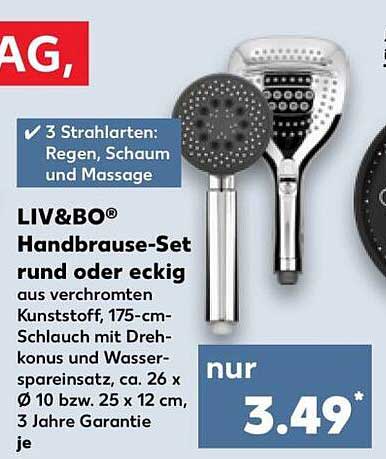 LIV&BO® Handbrause-Set rund oder eckig