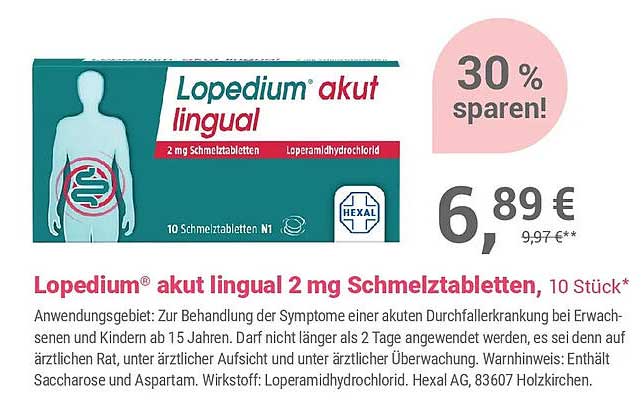 Lopedium® akut lingual 2 mg Schmelztabletten, 10 Stück*