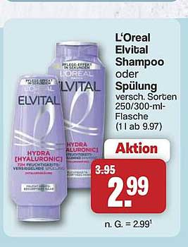 L'Oréal Elvital Shampoo oder Spülung versch. Sorten 250/300-ml-Flasche (1 l ab 9.97)