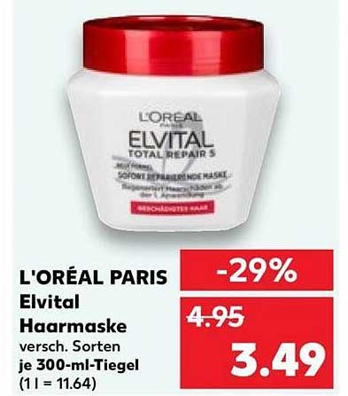 L'ORÉAL PARIS Elvital Haarmaske versch. Sorten je 300-ml-Tiegel (1 l = 11.64)