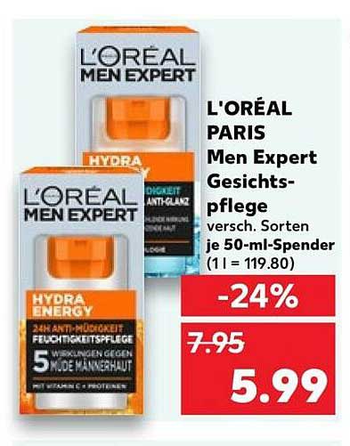 L'ORÉAL PARIS Men Expert Gesichtspflege versch. Sorten je 50-ml-Spender (1 l = 119.80)