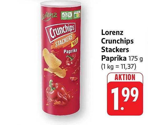 Lorenz Crunchips Stackers Paprika 175 g (1 kg = 11,37)