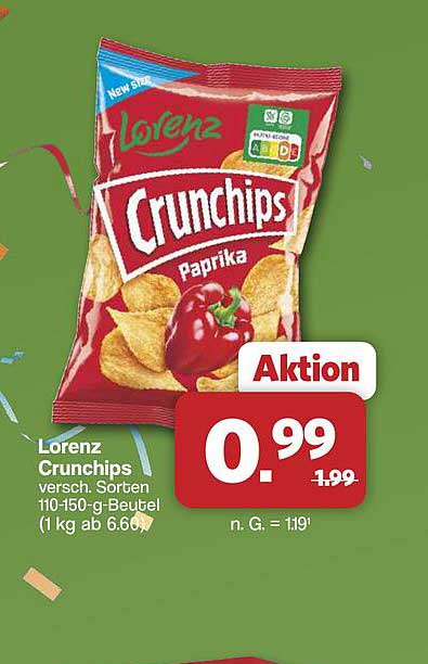Lorenz Crunchips versch. Sorten 110-150-g-Beutel (1 kg ab 6,60)