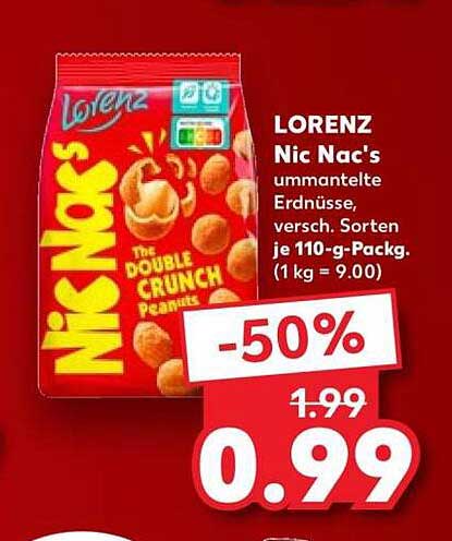 LORENZ Nic Nac's ummantelte Erdnüsse, versch. Sorten je 110-g-Packg. (1 kg = 9.00)