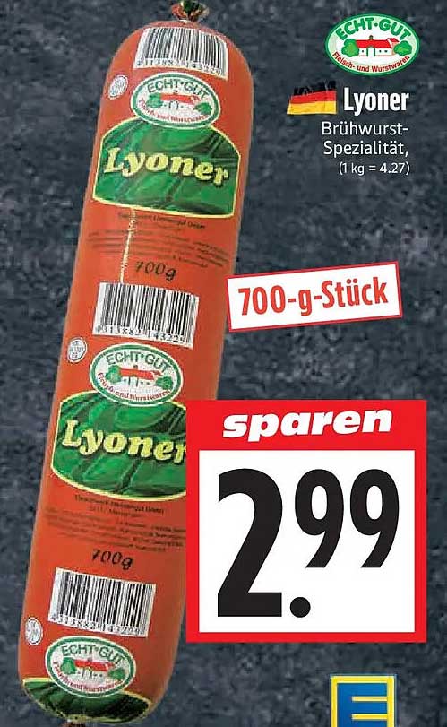 Lyoner Brühwurst-Spezialität, (1 kg = 4.27)