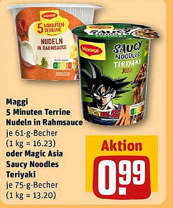 Maggi 5 Minuten Terrine Nudeln in Rahmsauce oder Magic Asia Saucy Noodles Teriyaki