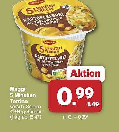 Maggi 5 Minuten Terrine verschieden Sorten 41-64-g-Becher (1 kg ab 15.47)