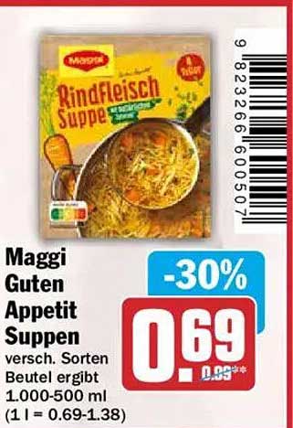 Maggi Guten Appetit Suppen versch. Sorten Beutel ergibt 1.000-500 ml (1 l = 0.69-1.38)