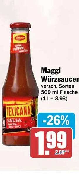 Maggi Würzsaucen versch. Sorten 500 ml Flasche (1 l = 3.98)