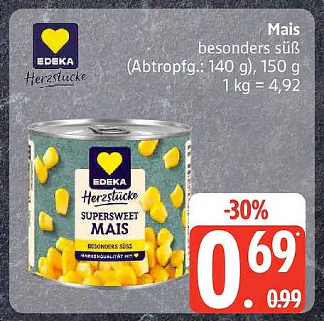 Mais besonders süß (Abtropfg.: 140 g), 150 g 1 kg = 4,92