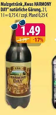 Malzgetränk „Kwas HARMONY DAY“ natürliche Gärung, 2 l, 1 l = 0,75 € / zzgl. Pfand 0,25 €