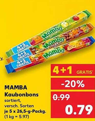 MAMBA Kaubonbons sortiert, versch. Sorten je 5 x 26,5-g-Packg. (1 kg = 5.97)
