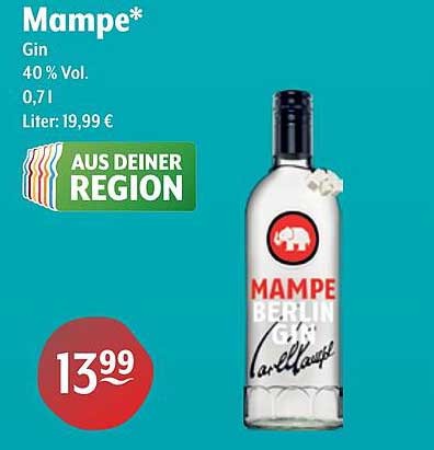 Mampe* Gin 40 % Vol. 0,7 l Liter: 19,99 € AUS DEINER REGION