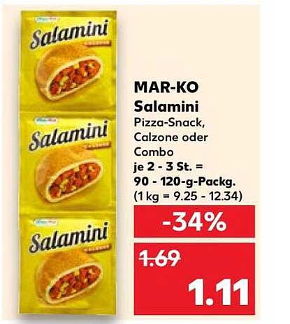MAR-KO Salamini Pizza-Snack, Calzone oder Combo je 2 - 3 St. = 90 - 120-g-Packg. (1 kg = 9.25 - 12.34)