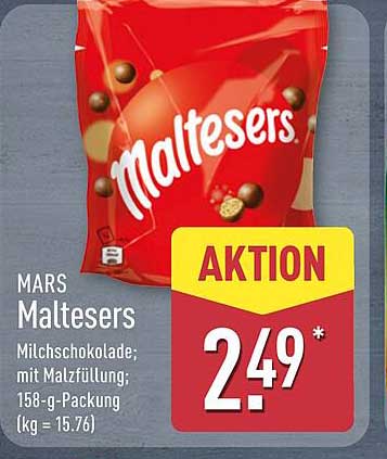MARS Maltesers Milchschokolade; mit Malzfüllung; 158-g-Packung (kg = 15.76)