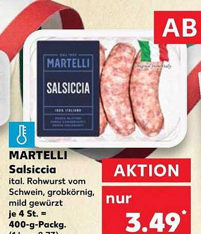 MARTELLI Salsiccia ital. Rohwurst vom Schwein, grobkörnig, mild gewürzt je 4 St. = 400-g-Packg.