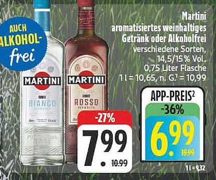 Martini aromatisiertes weinhaltiges Getränk oder Alkoholfrei verschiedene Sorten, 14,5/15 % Vol., 0,75 Liter Flasche