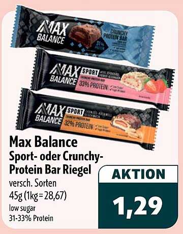 Max Balance Sport- oder Crunchy-Protein Bar Riegel