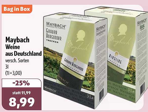 Maybach Weine aus Deutschland versch. Sorten 3l (1l=3,00)