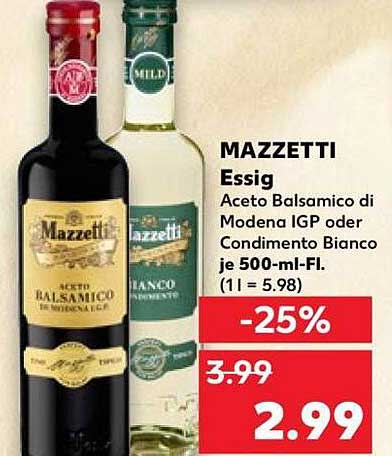 MAZZETTI Essig Aceto Balsamico di Modena IGP oder Condimento Bianco je 500-ml-Fl. (1 l = 5.98)